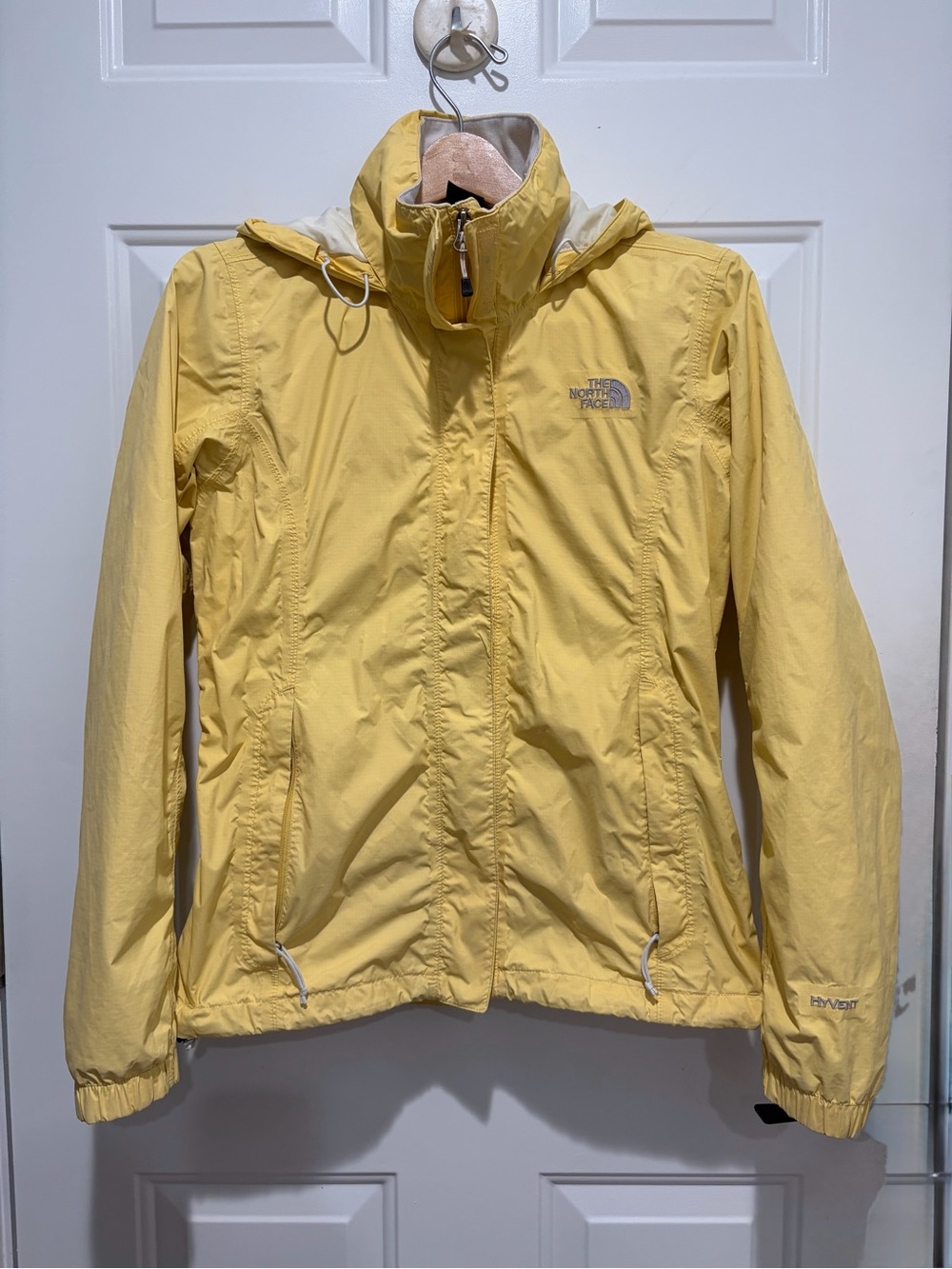 The North Face Women's Pale Yellow Hooded HyVent Shell Rain Jacket